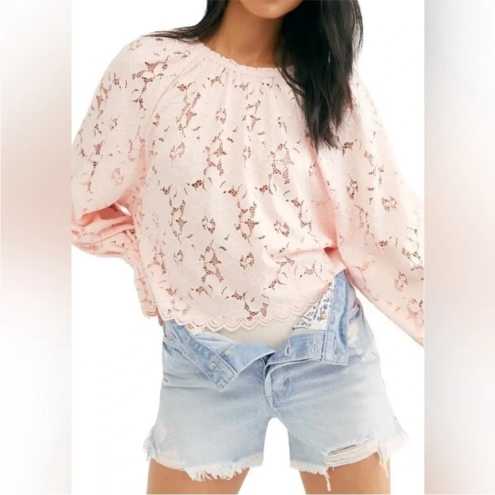 Free People Ballet Pink Olivia Lace Top Blouse